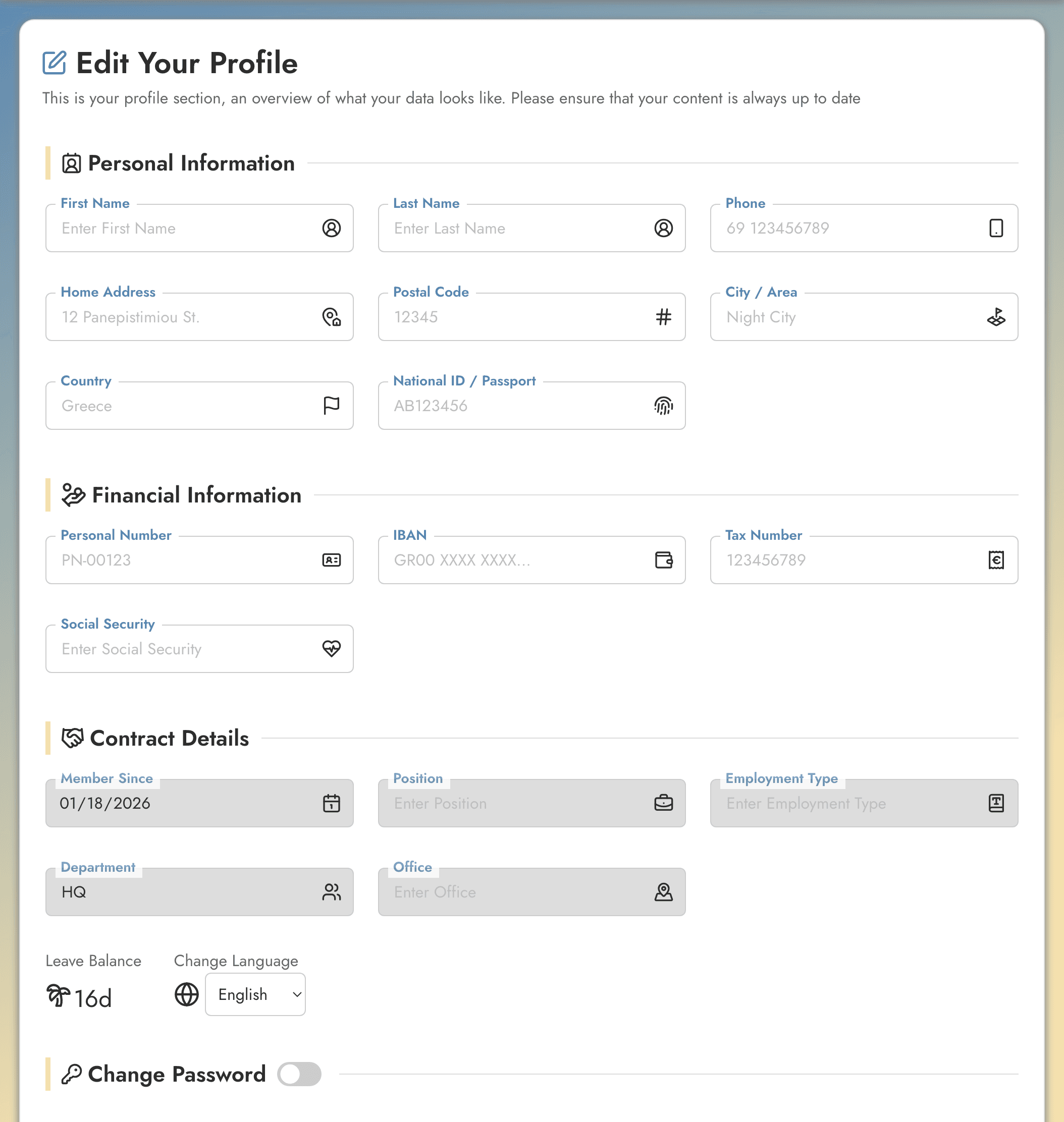 Οθόνη επεξεργασίας προφίλ